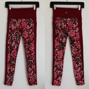 Dark Garnet Athleta Floral Affirmation Powervita 7/8 Leggings XS